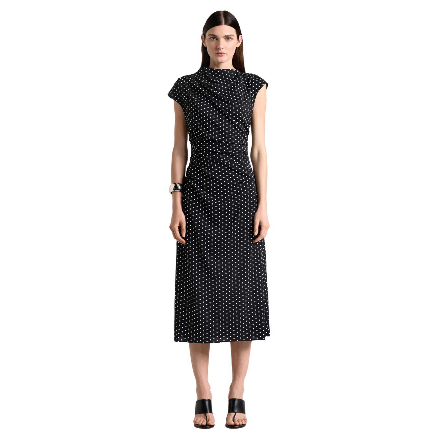 Cue Stretch Viscose Spot Draped Midi Dress